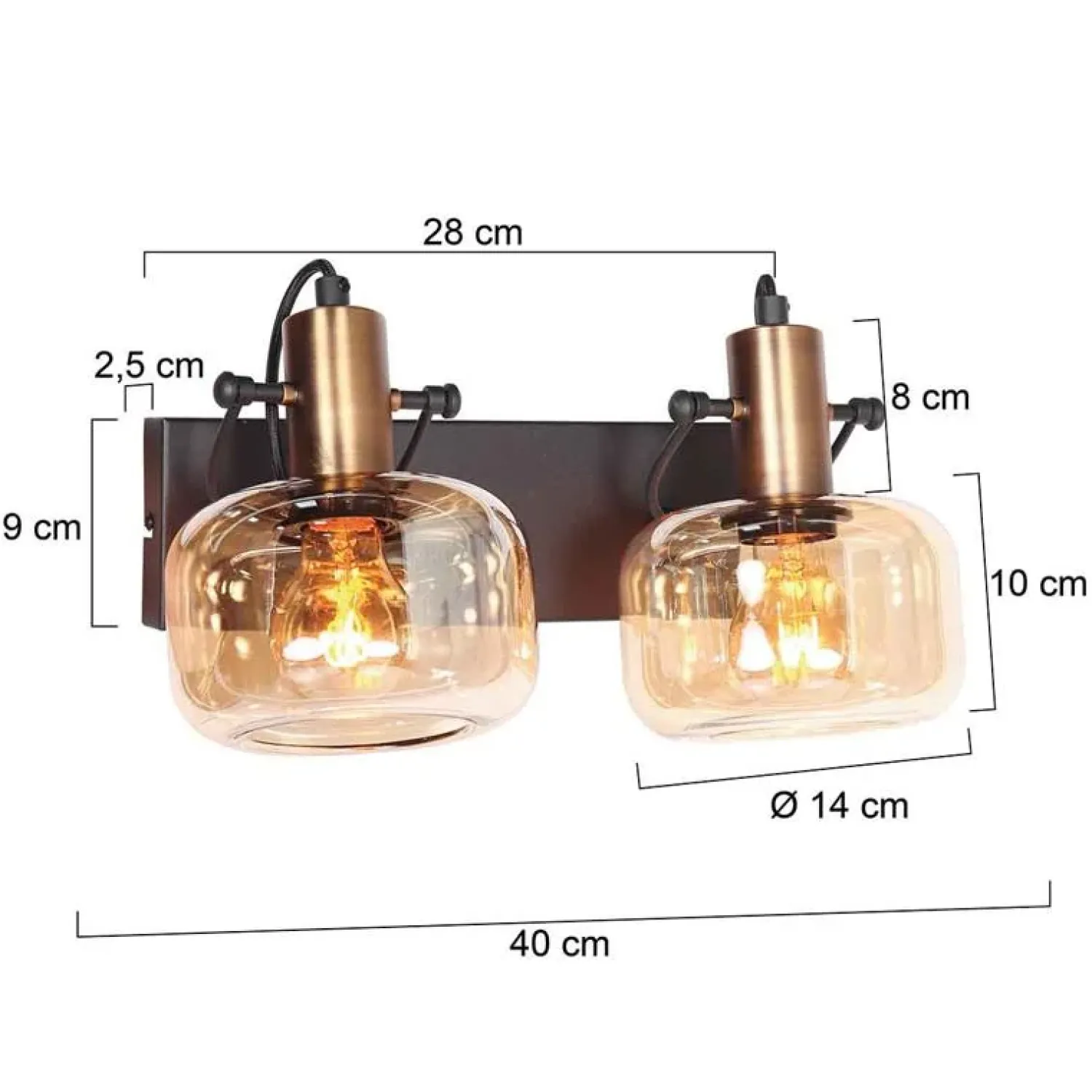 Steinmex Wandlampen|Lior 2-lichts Wandlamp Brons Amberglas