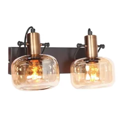 Steinmex Wandlampen|Lior 2-lichts Wandlamp Brons Amberglas