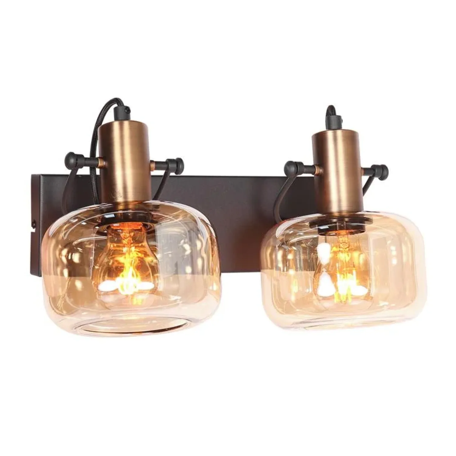 Steinmex Wandlampen|Lior 2-lichts Wandlamp Brons Amberglas