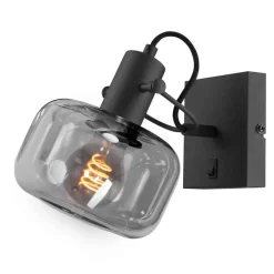 Steinmex Wandlampen|Lior 1-lichts Wandlamp Zwart Smoke Glas