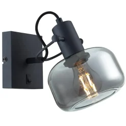 Steinmex Wandlampen|Lior 1-lichts Wandlamp Zwart Smoke Glas