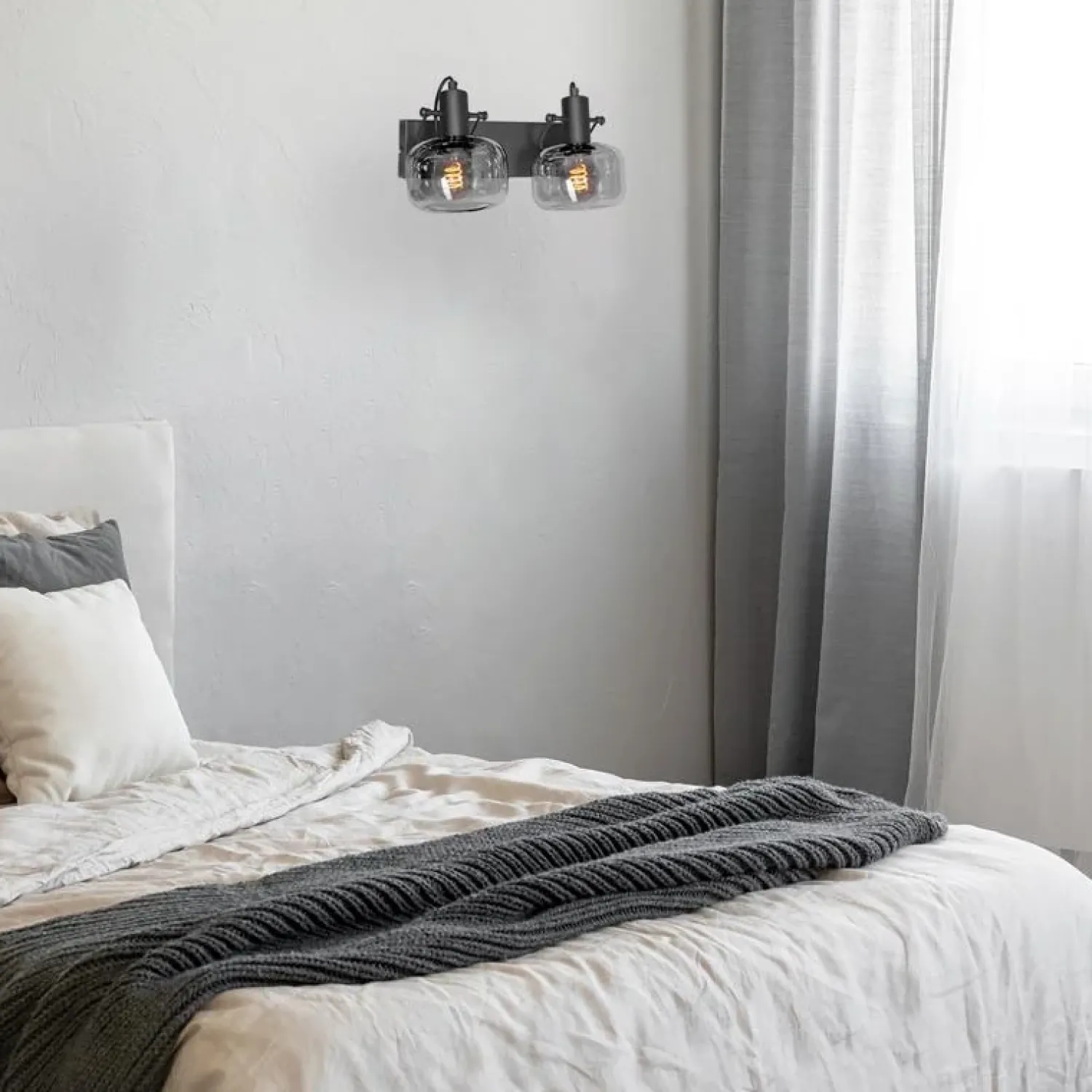 Steinmex Wandlampen|Lior 2-lichts Wandlamp Zwart Smoke Glas