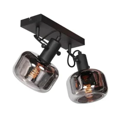 Steinmex Wandlampen|Lior 2-lichts Wandlamp Zwart Smoke Glas