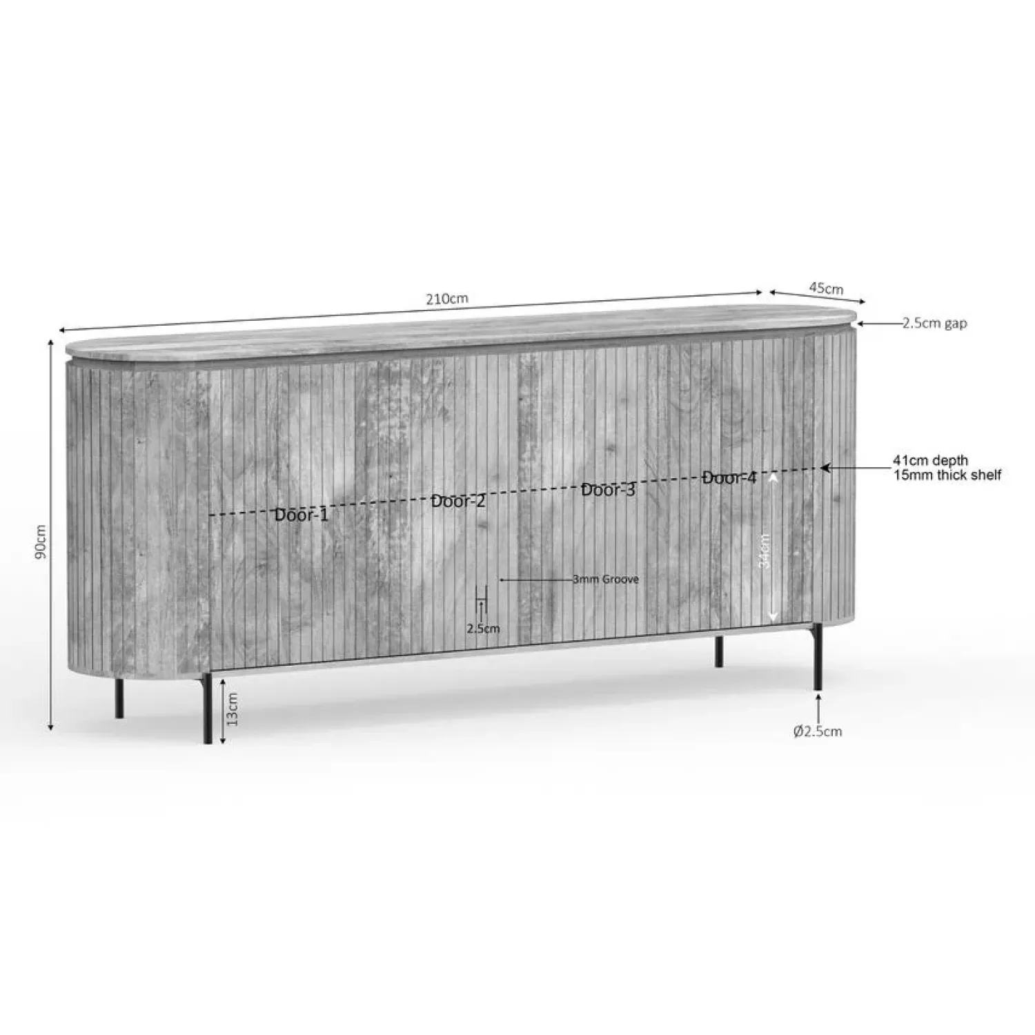 Furndea Dressoirs|Industriele Kasten|Livia Dressoir Naturel 210cm