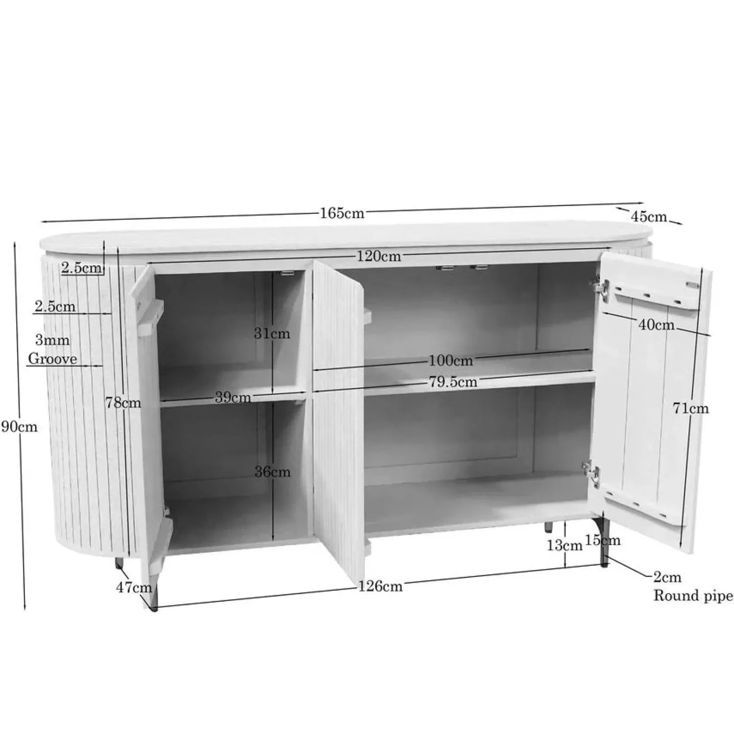 Furndea Dressoirs|Industriele Kasten|Livia Dressoir Zand 165cm