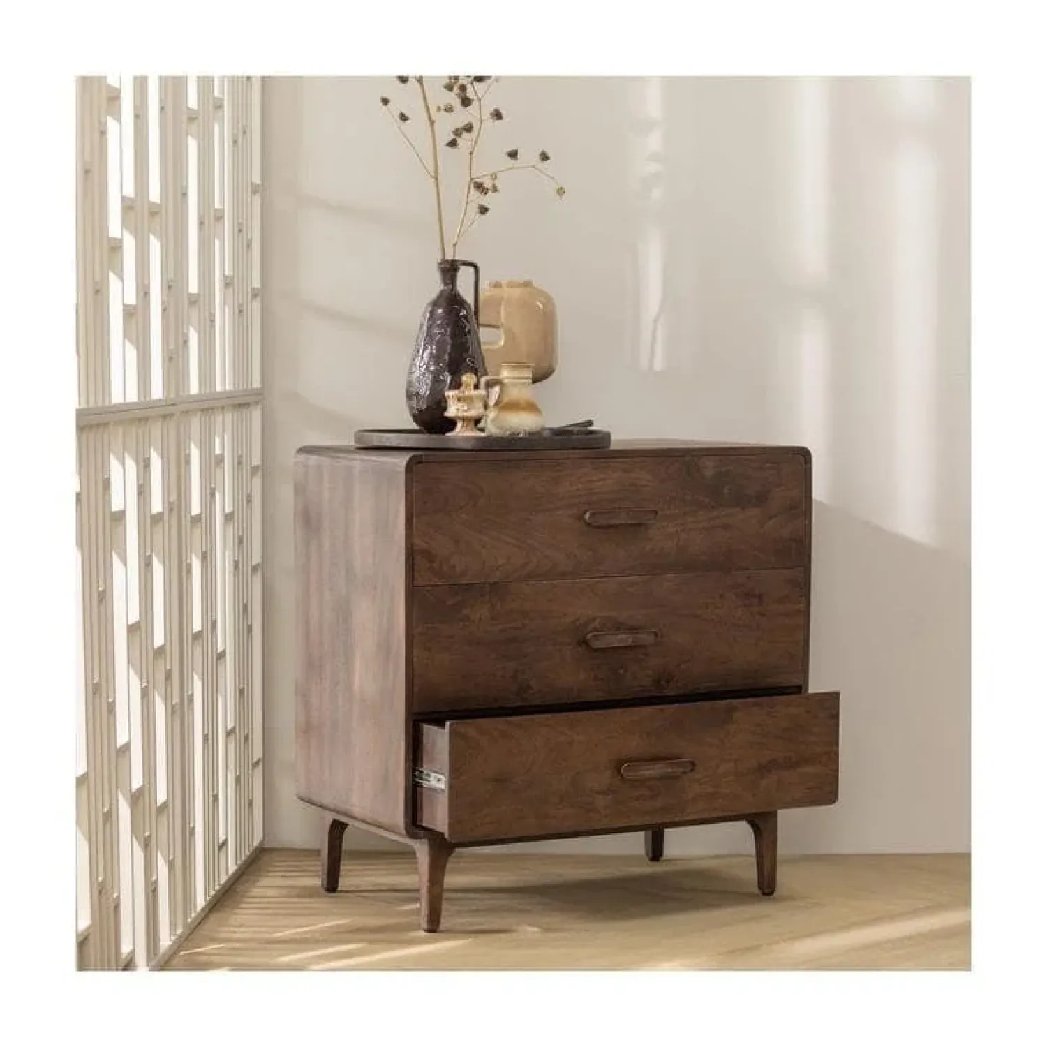 WOOOD Ladenkasten|Industriele Kasten|Liya Ladekast mangohout donkerbruin 90cm