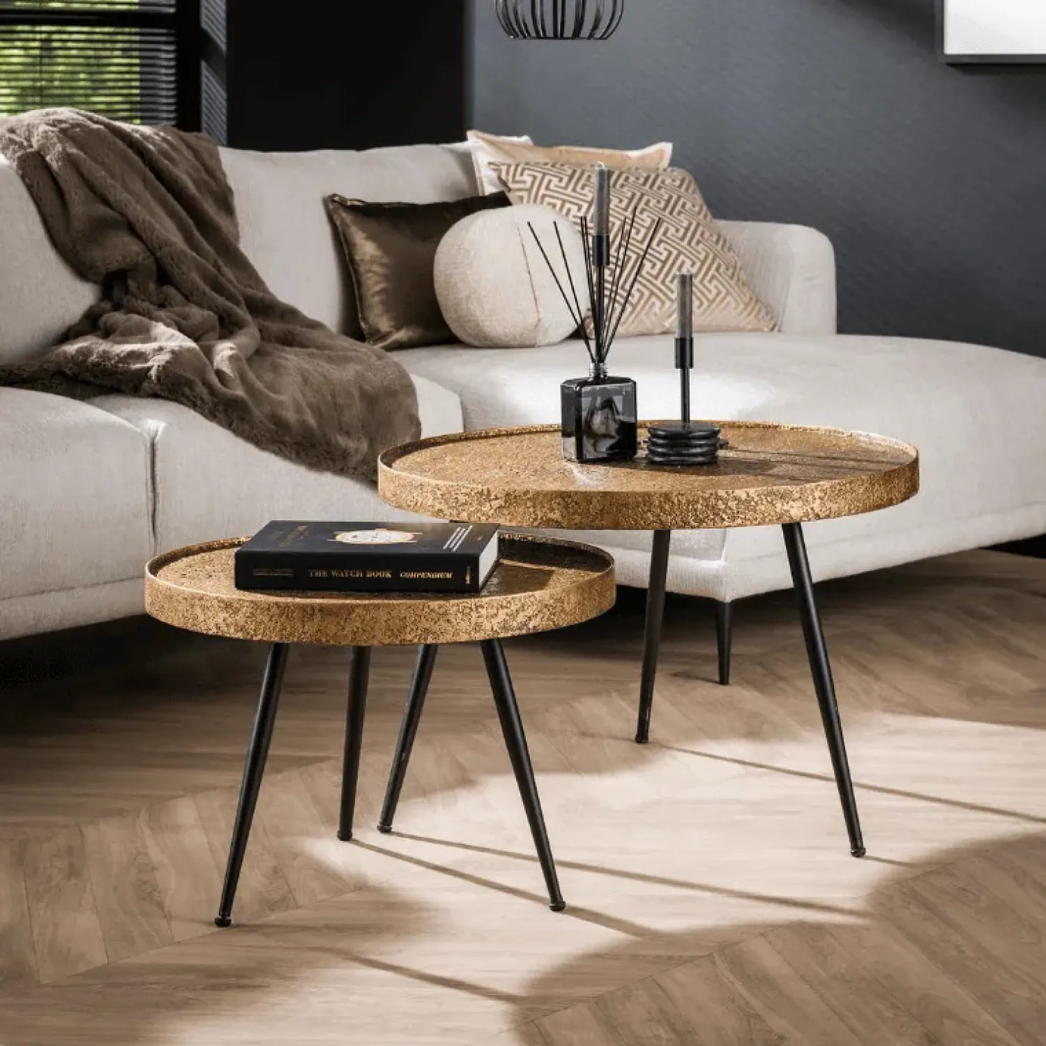 Kalfort Salontafels|Loavie salontafelset van 2 industrieel brons