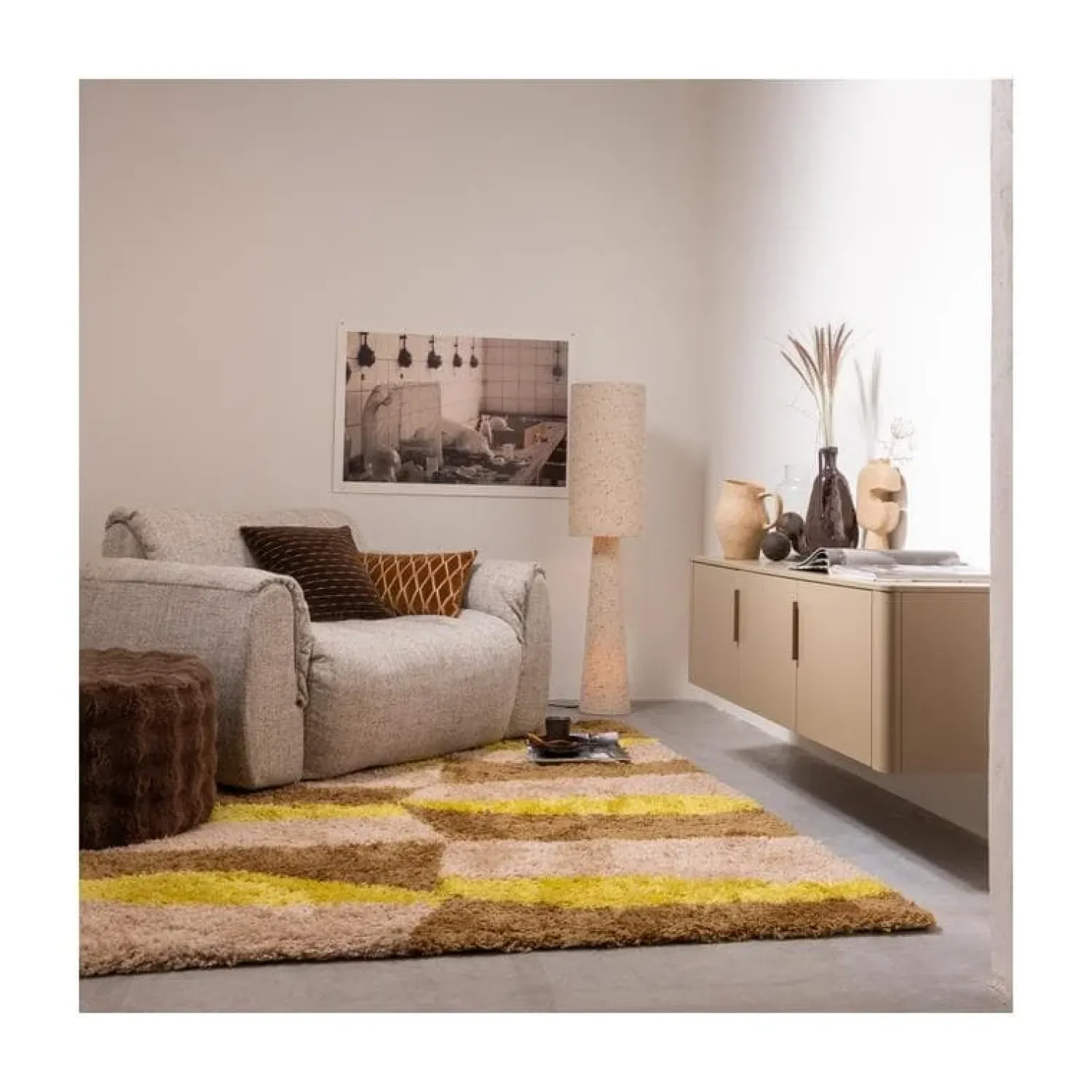 WOOOD Vloerlampen|Loft 2-lichts Vloerlamp metaal/bouclé naturel met stippen