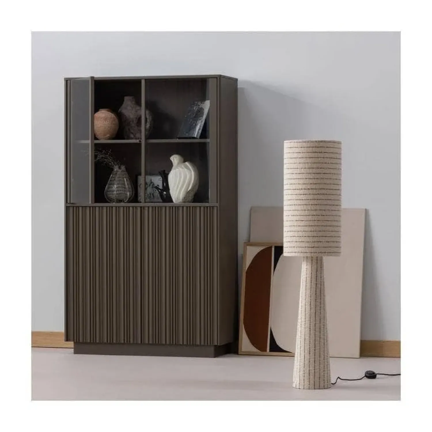 WOOOD Vloerlampen|Loft 2-lichts Vloerlamp metaal/bouclé naturel met strepen