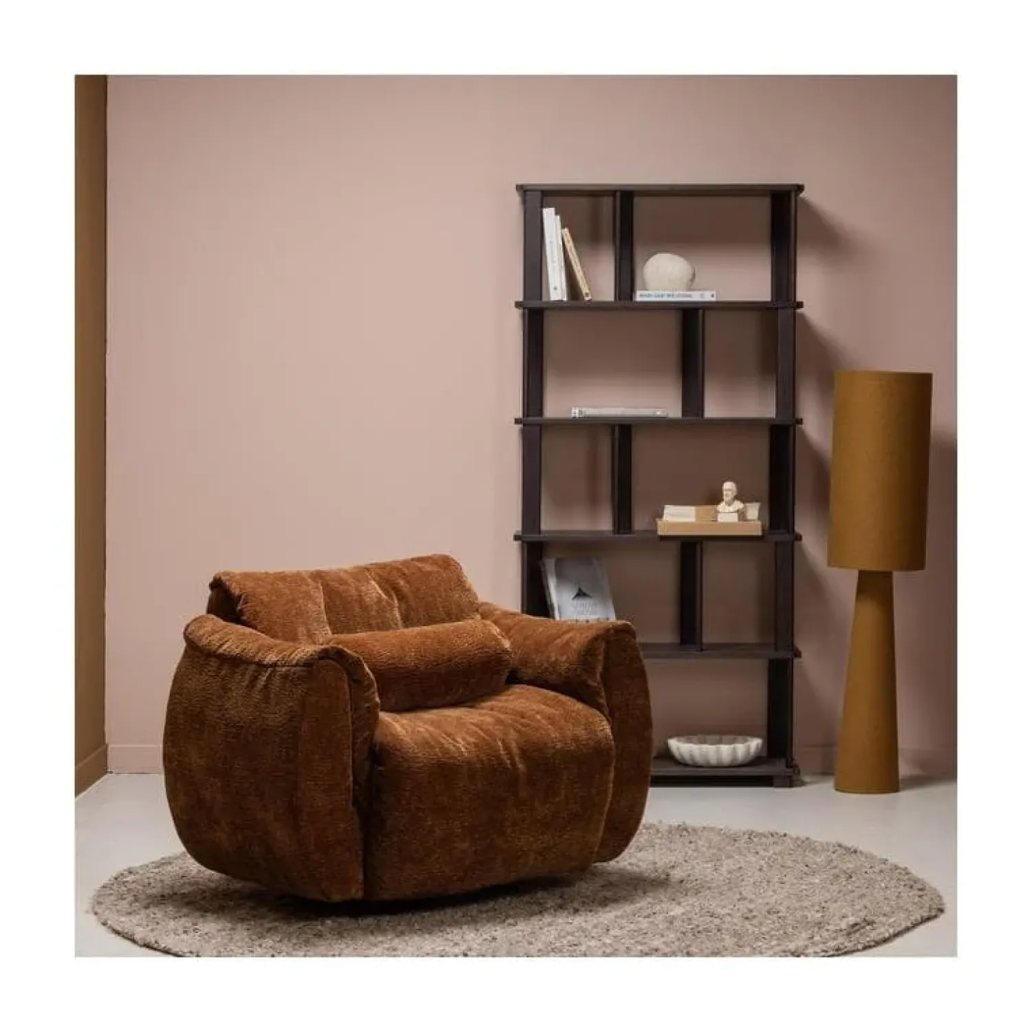 WOOOD Vloerlampen|Loft 2-lichts Vloerlamp metaal/bouclé tapenade