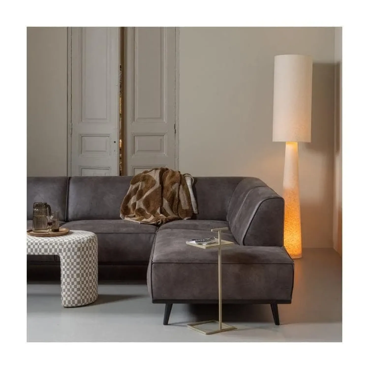 WOOOD Vloerlampen|Loft 2-lichts Vloerlamp XL metaal/bouclé naturel
