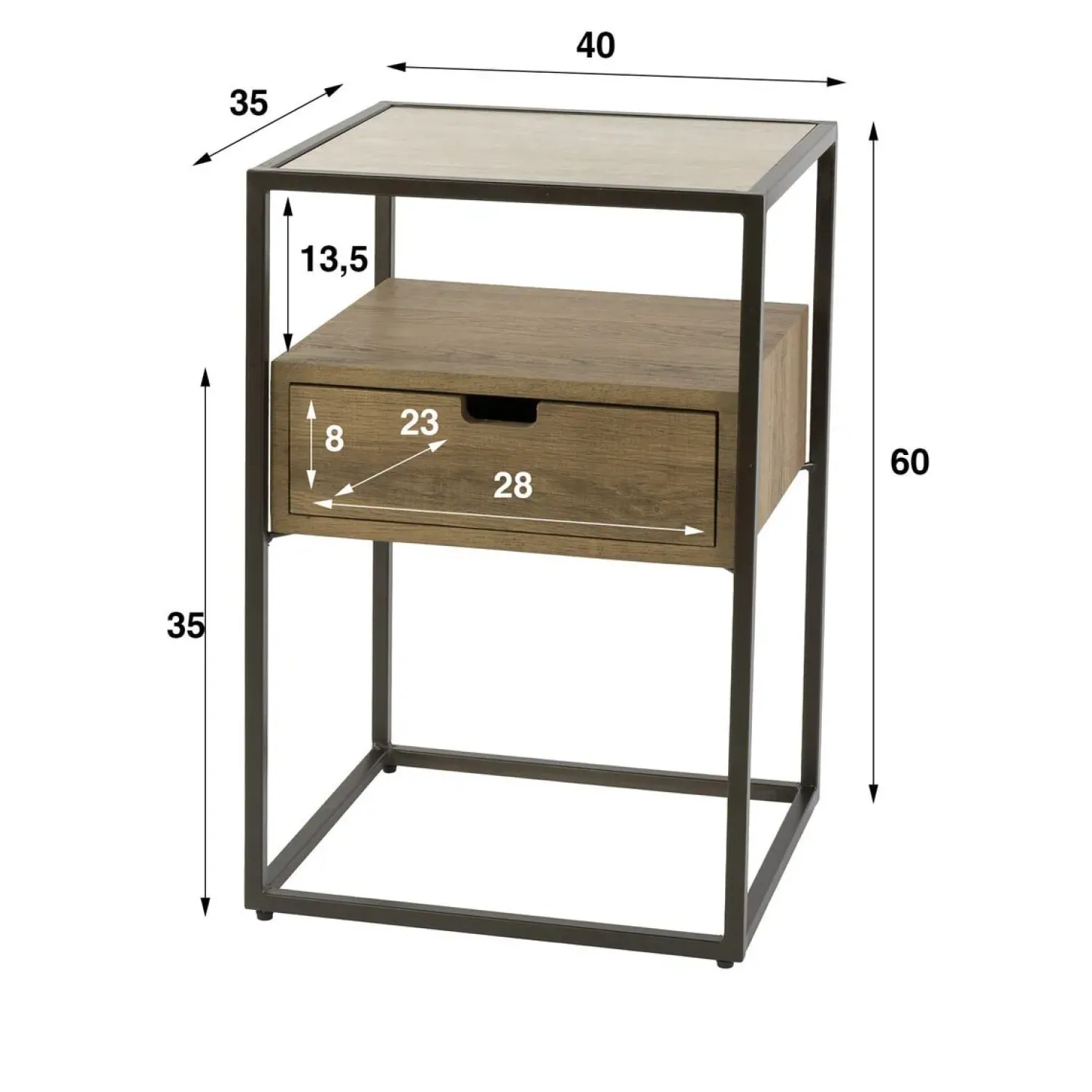 Kalfort Nachtkastjes|Industriele Kasten|Lois Nachtkastje 1 lade Travertine 40cm