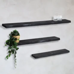 Cavetown Wandplanken|Wandrekken|Londo wandplank zwevend Zwart Mangohout 80cm
