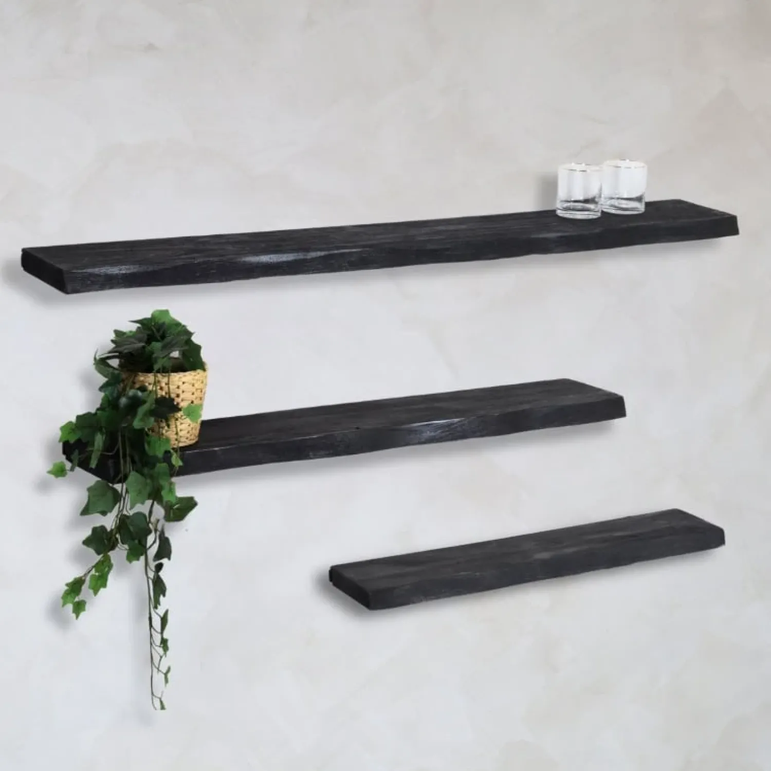 Cavetown Wandplanken|Wandrekken|Londo wandplank zwevend Zwart Mangohout 80cm