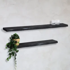 Cavetown Wandplanken|Wandrekken|Londo wandplank zwevend Zwart Mangohout 100cm