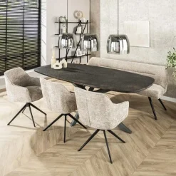 Kalfort Eettafels|Lopez Eettafel deens ovaal Metallic grijs 215cm