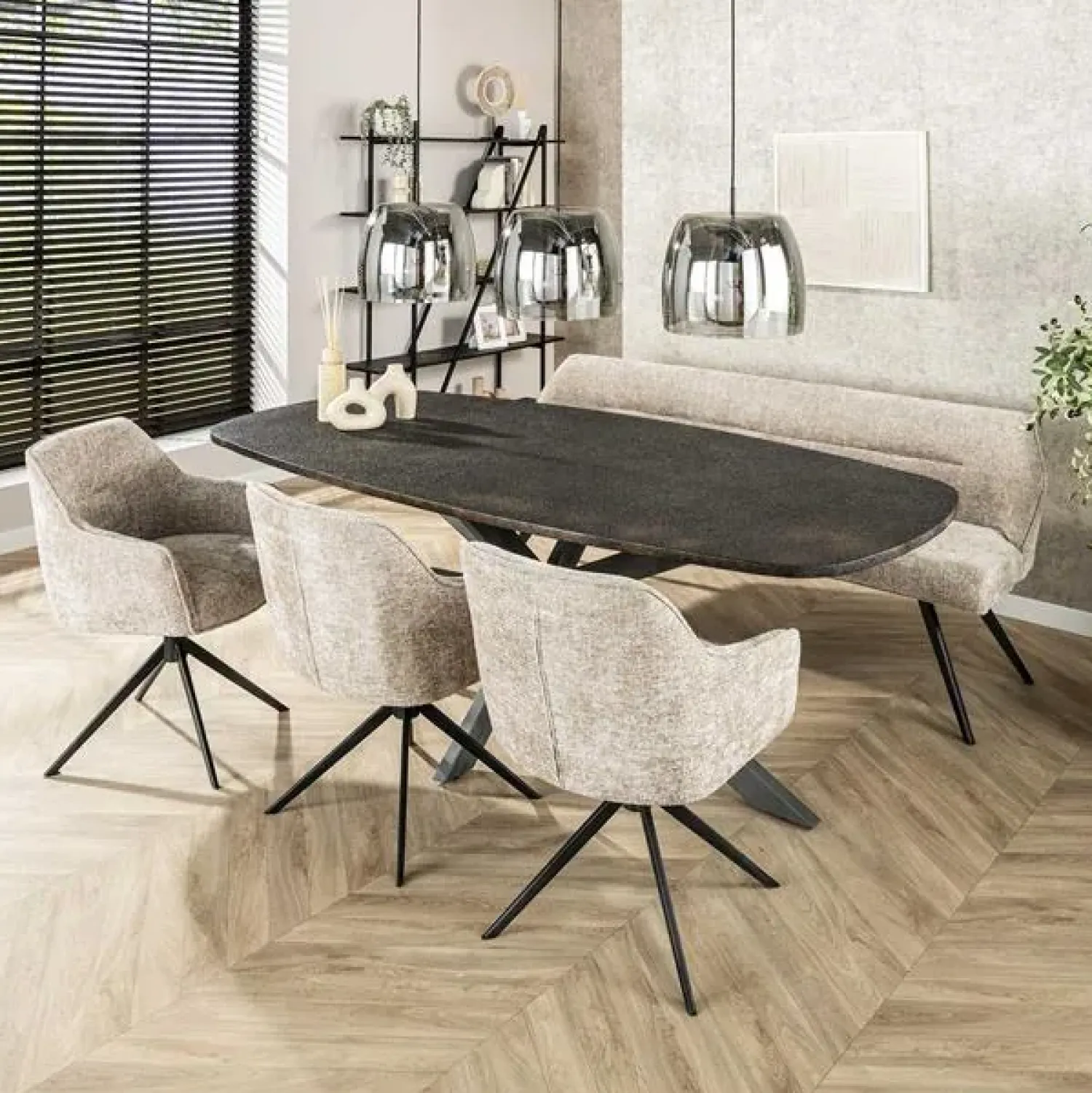 Kalfort Eettafels|Lopez Eettafel deens ovaal Metallic grijs 215cm