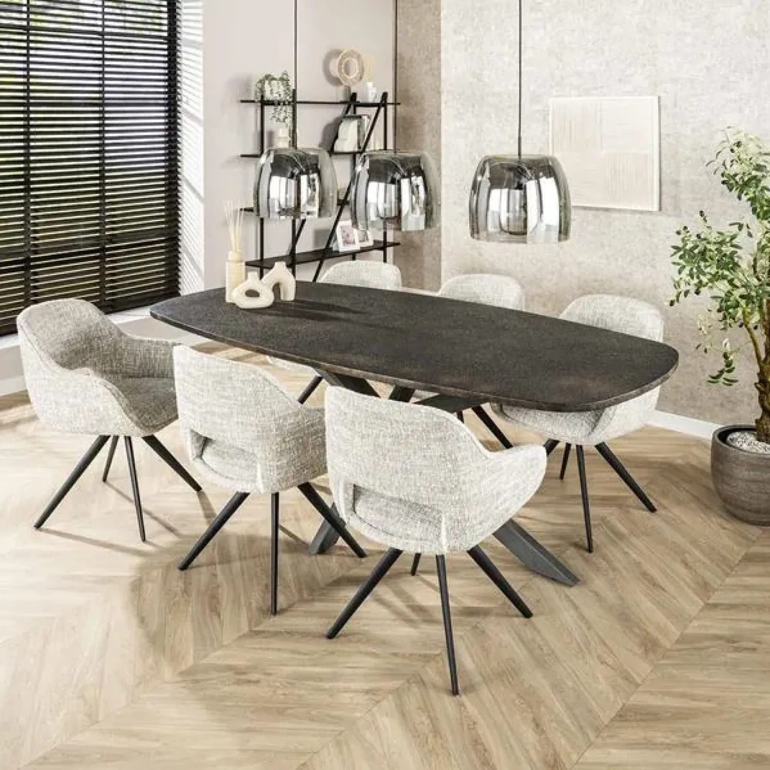 Kalfort Eettafels|Lopez Eettafel deens ovaal Metallic grijs 215cm