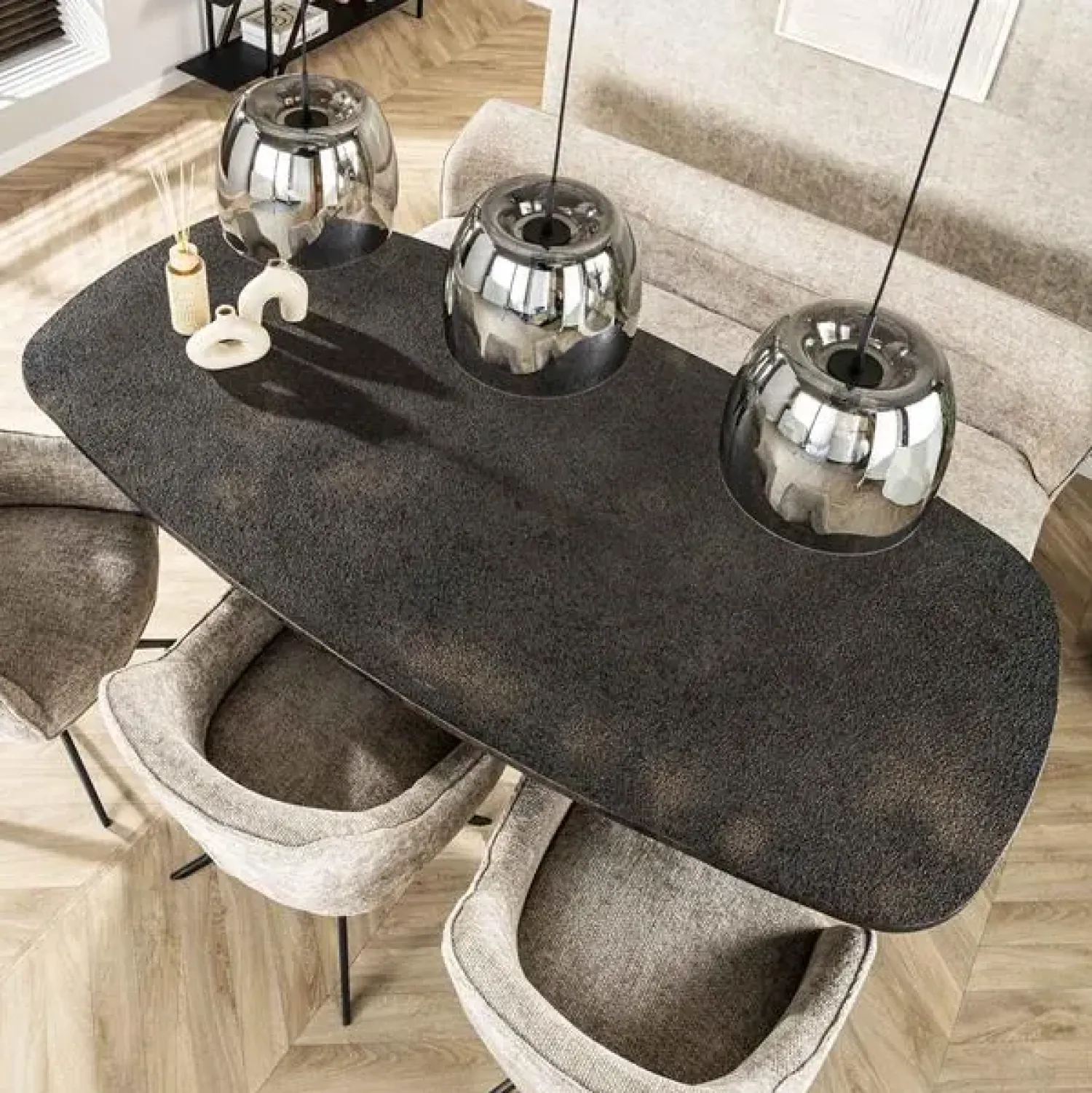 Kalfort Eettafels|Lopez Eettafel deens ovaal Metallic grijs 215cm