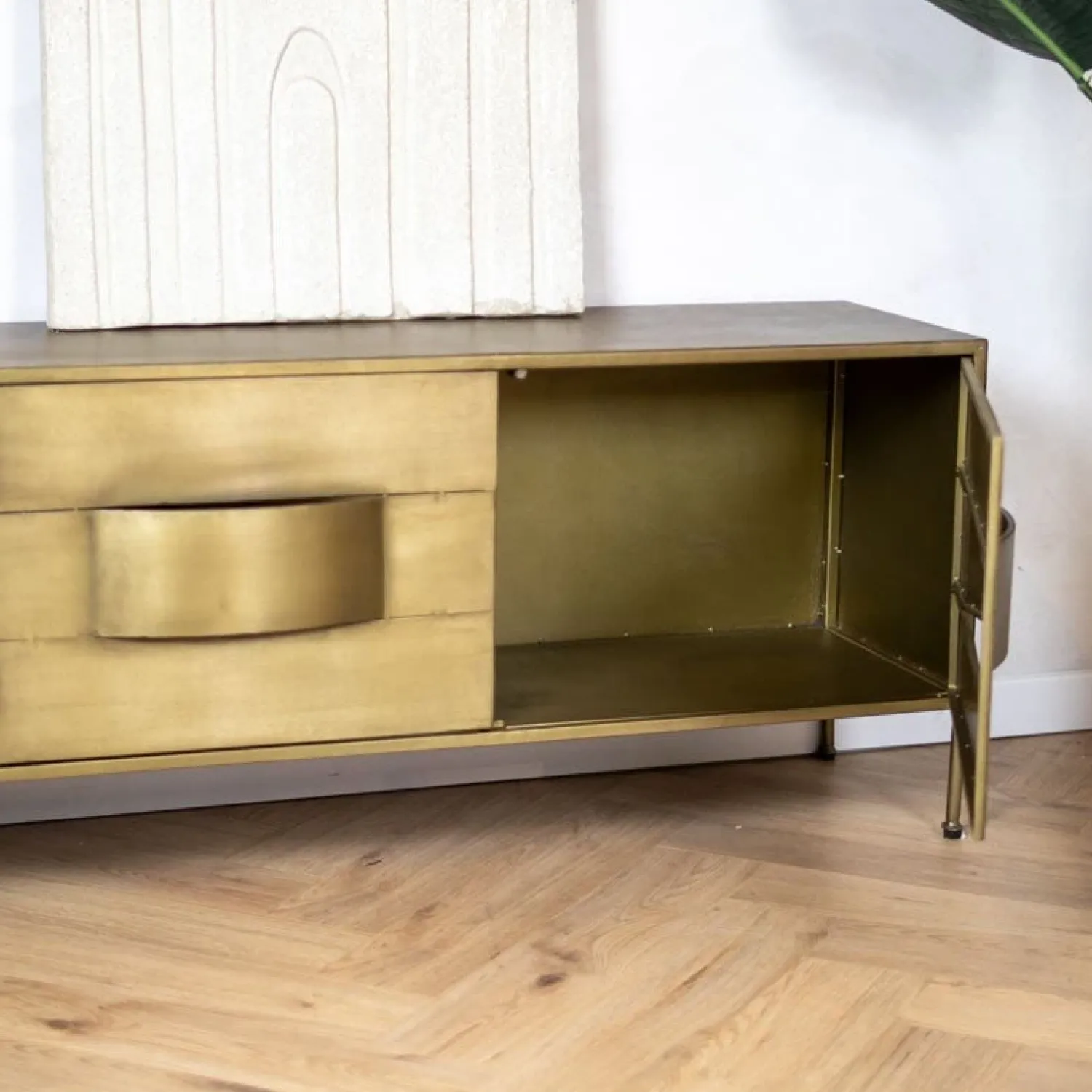PTMD Industriele Kasten|Tv Meubels|Loua tv meubel goud 170cm