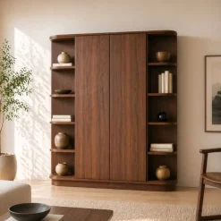 Vane Living Boekenkasten|Industriele Kasten|Luca Boekenkast walnoot 160cm