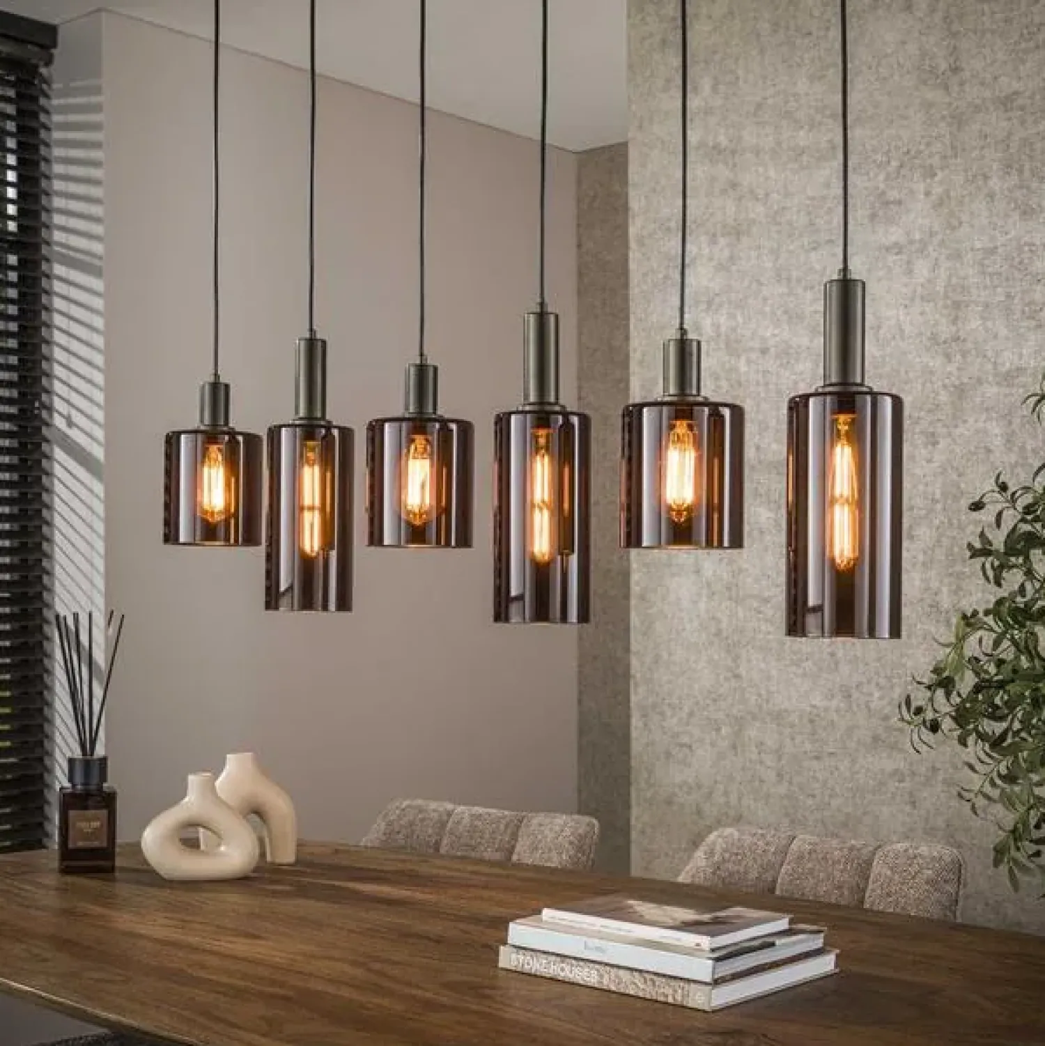 Kalfort Hanglampen|Glazen Hanglamp|Luca 6-lichts Hanglamp Bruin