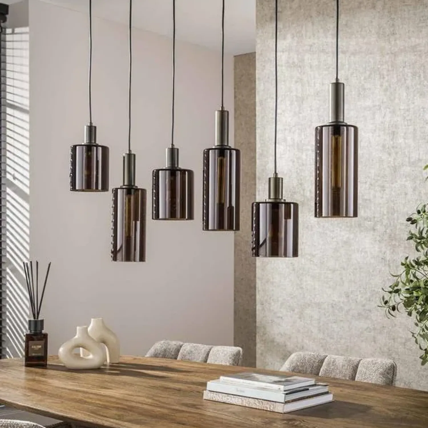 Kalfort Hanglampen|Glazen Hanglamp|Luca 6-lichts Hanglamp Bruin