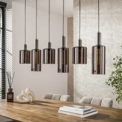 Kalfort Hanglampen|Glazen Hanglamp|Luca 6-lichts Hanglamp Bruin