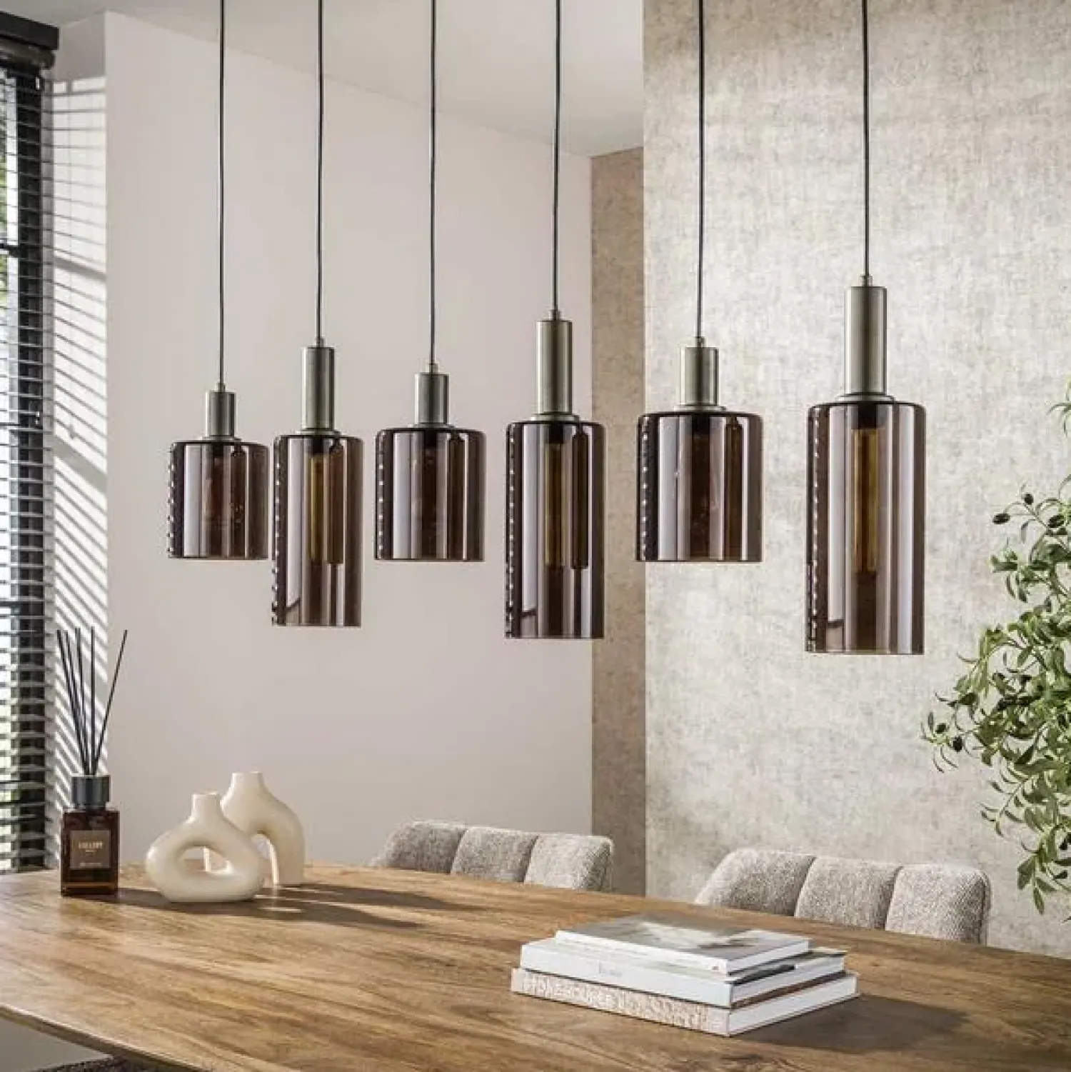 Kalfort Hanglampen|Glazen Hanglamp|Luca 6-lichts Hanglamp Bruin