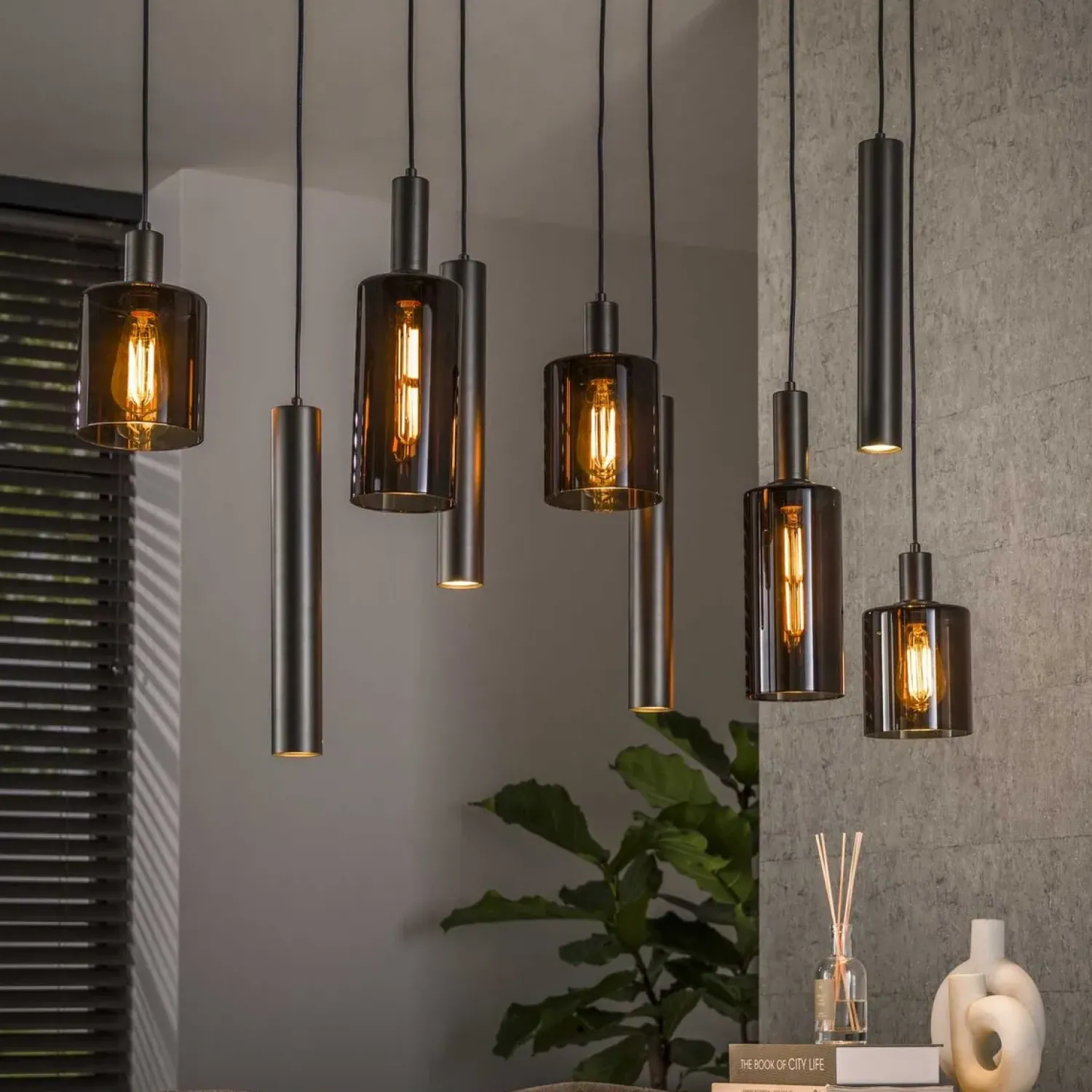 Kalfort Hanglampen|Glazen Hanglamp|Luca 9-lichts Hanglamp Bruin