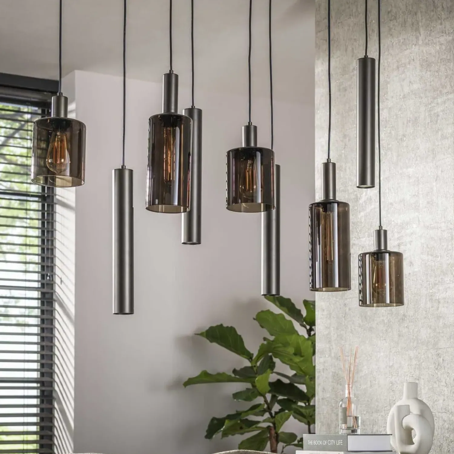 Kalfort Hanglampen|Glazen Hanglamp|Luca 9-lichts Hanglamp Bruin