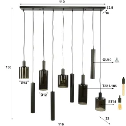 Kalfort Hanglampen|Glazen Hanglamp|Luca 9-lichts Hanglamp Bruin