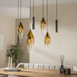 Kalfort Hanglampen|Glazen Hanglamp|Lucario 7-lichts Hanglamp bruin-shaded
