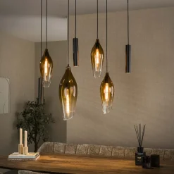 Kalfort Hanglampen|Glazen Hanglamp|Lucario 7-lichts Hanglamp bruin-shaded