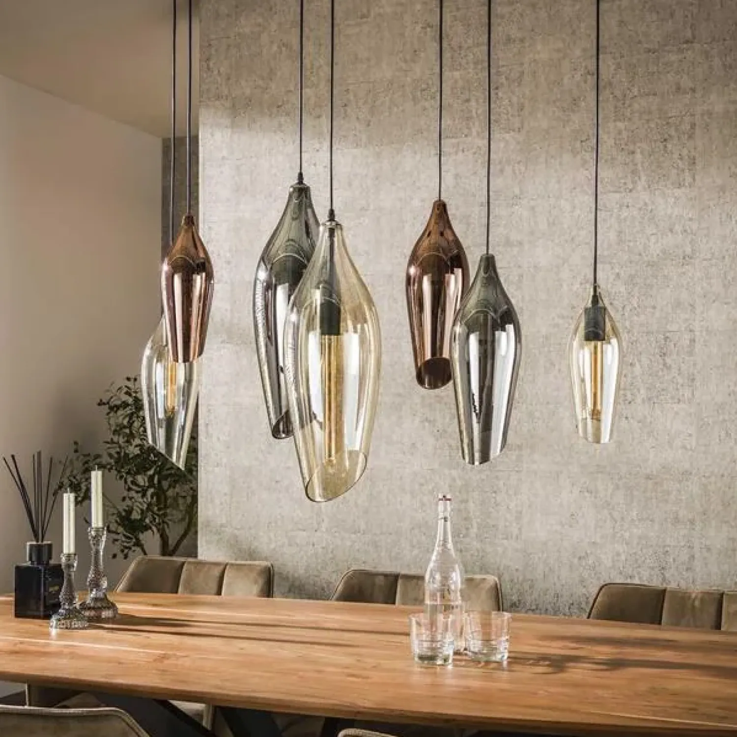 Kalfort Hanglampen|Glazen Hanglamp|Lucario 7-lichts Hanglamp industrieel