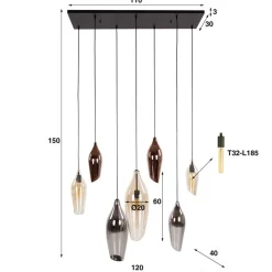 Kalfort Hanglampen|Glazen Hanglamp|Lucario 7-lichts Hanglamp industrieel