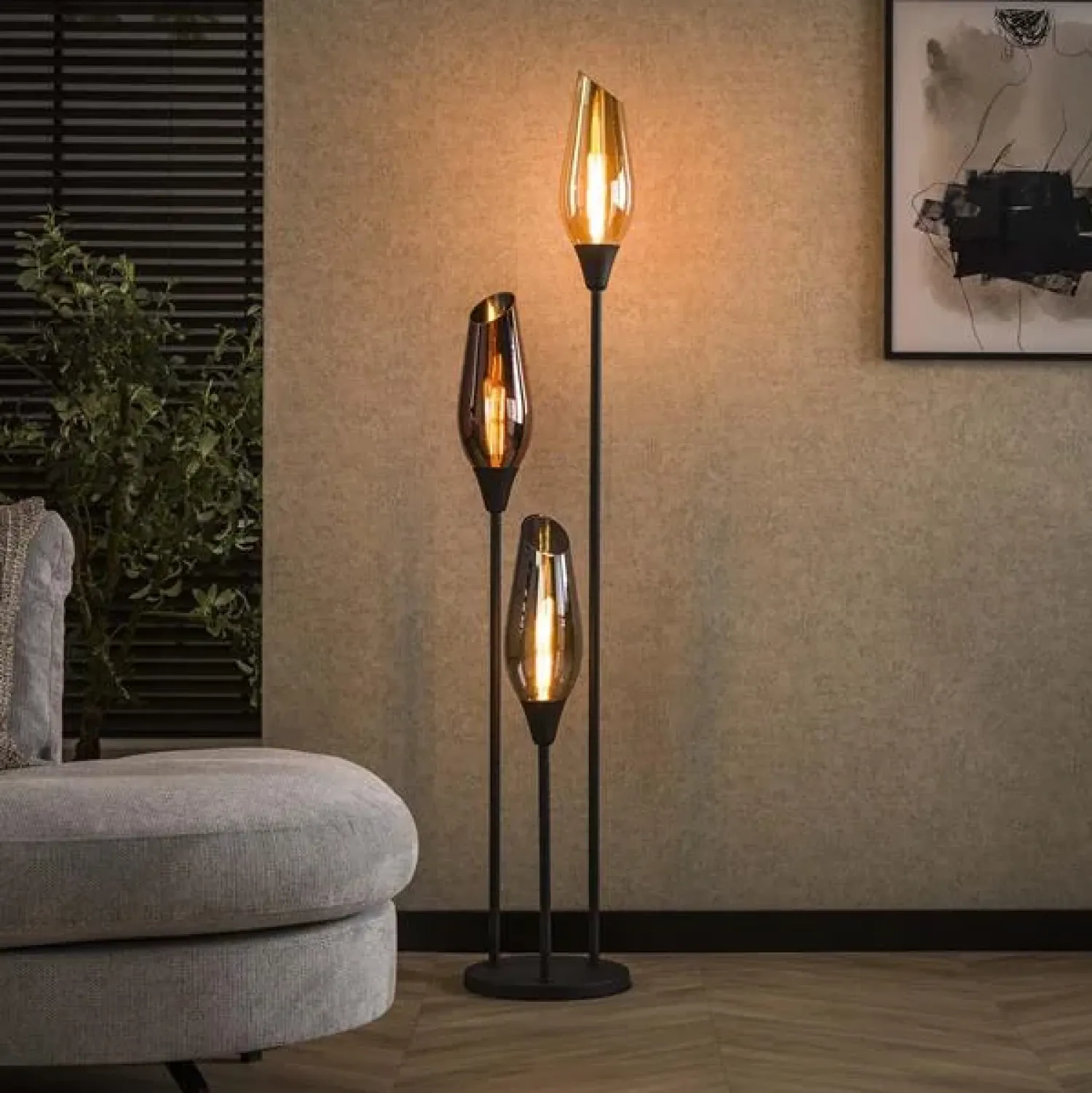 Kalfort Vloerlampen|Lucario 3-lichts Vloerlamp Mixglas