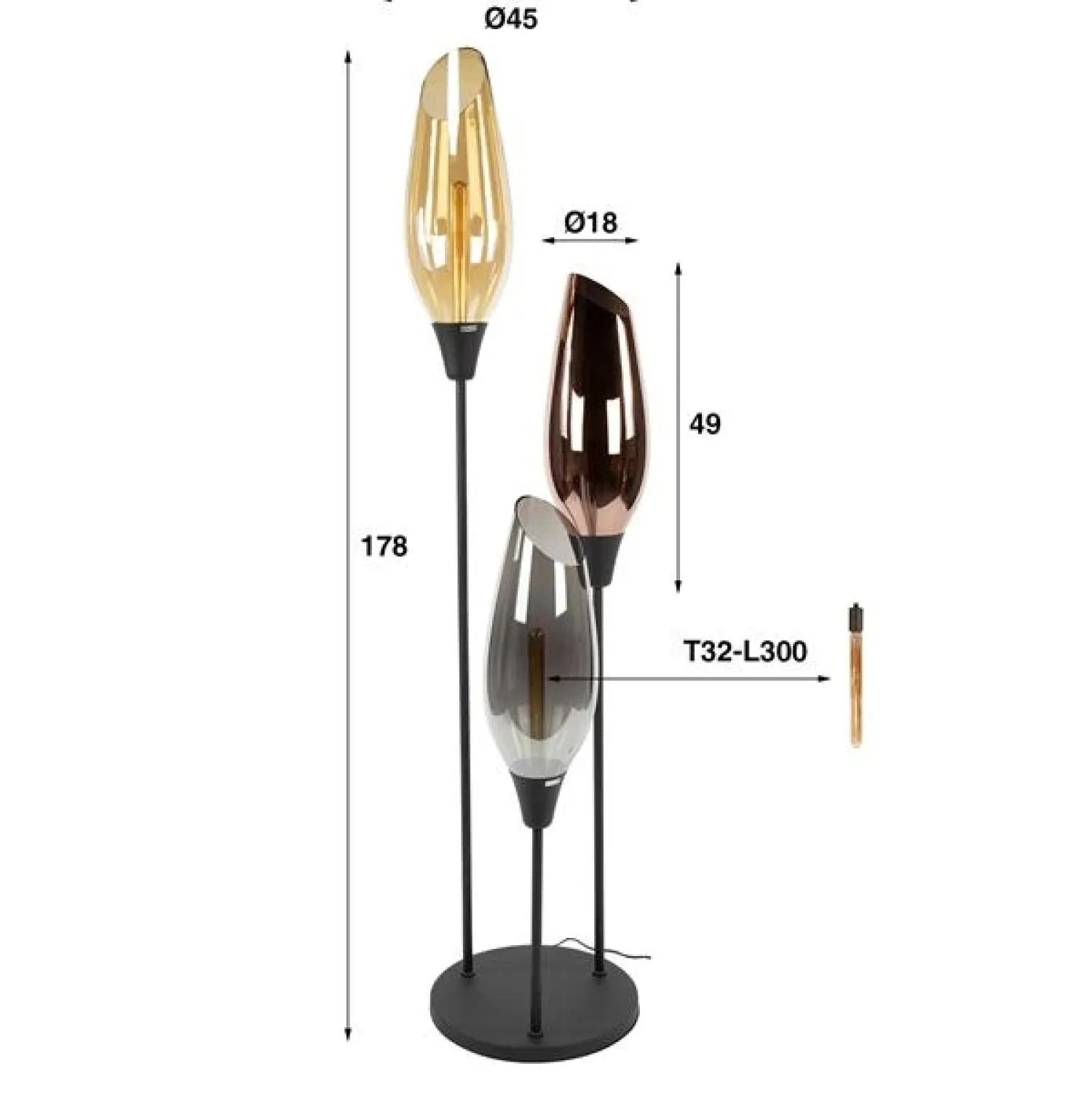 Kalfort Vloerlampen|Lucario 3-lichts Vloerlamp XL Mixglas