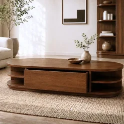 Vane Living Salontafels|Luca salontafel ovaal 2 lades walnoot