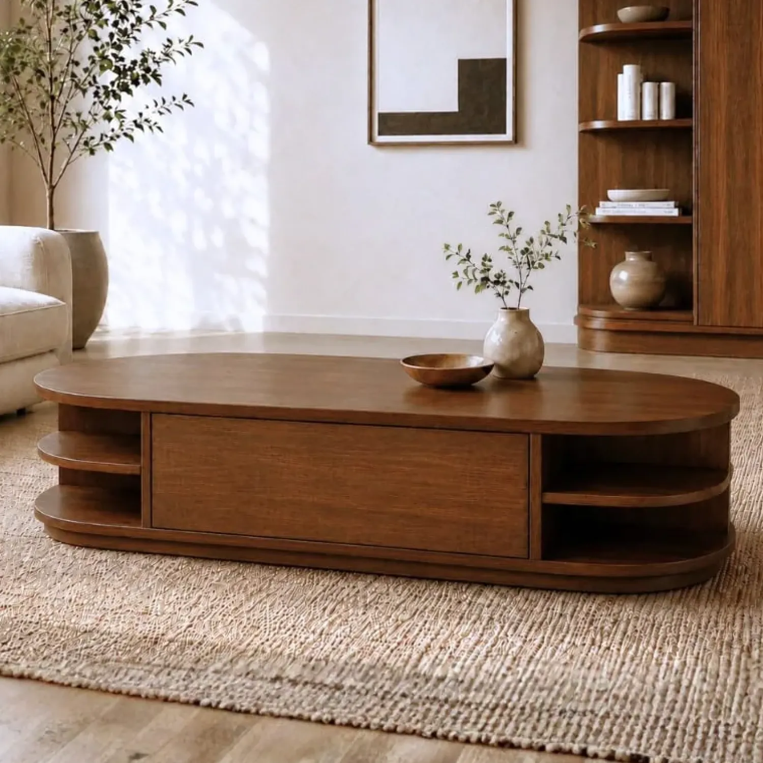 Vane Living Salontafels|Luca salontafel ovaal 2 lades walnoot