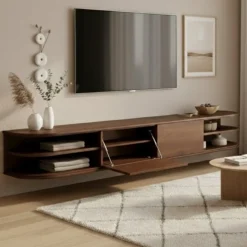 Vane Living Industriele Kasten|Tv Meubels|Luca zwevend Tv meubel Walnoot 220 cm