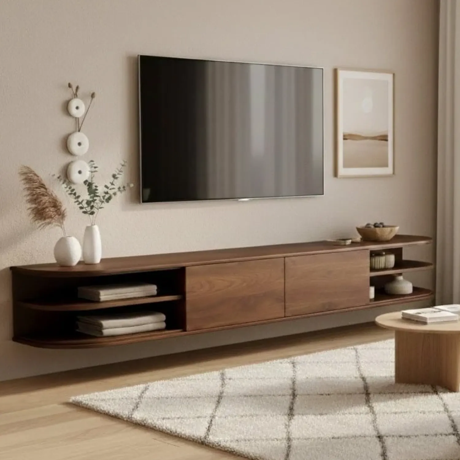 Vane Living Industriele Kasten|Tv Meubels|Luca zwevend Tv meubel Walnoot 220 cm