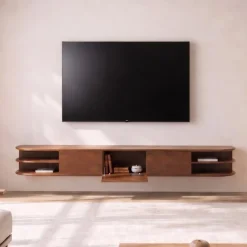 Vane Living Industriele Kasten|Tv Meubels|Luca zwevend Tv meubel Walnoot 250 cm