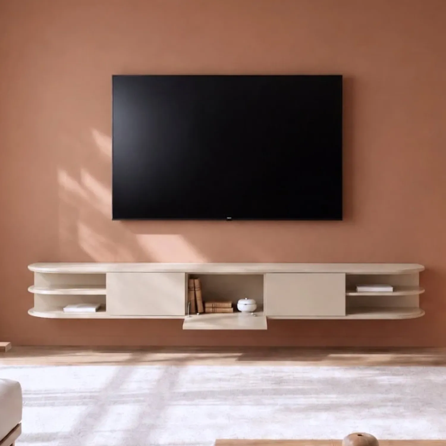 Vane Living Industriele Kasten|Tv Meubels|Luca zwevend Tv meubel Zand 250 cm