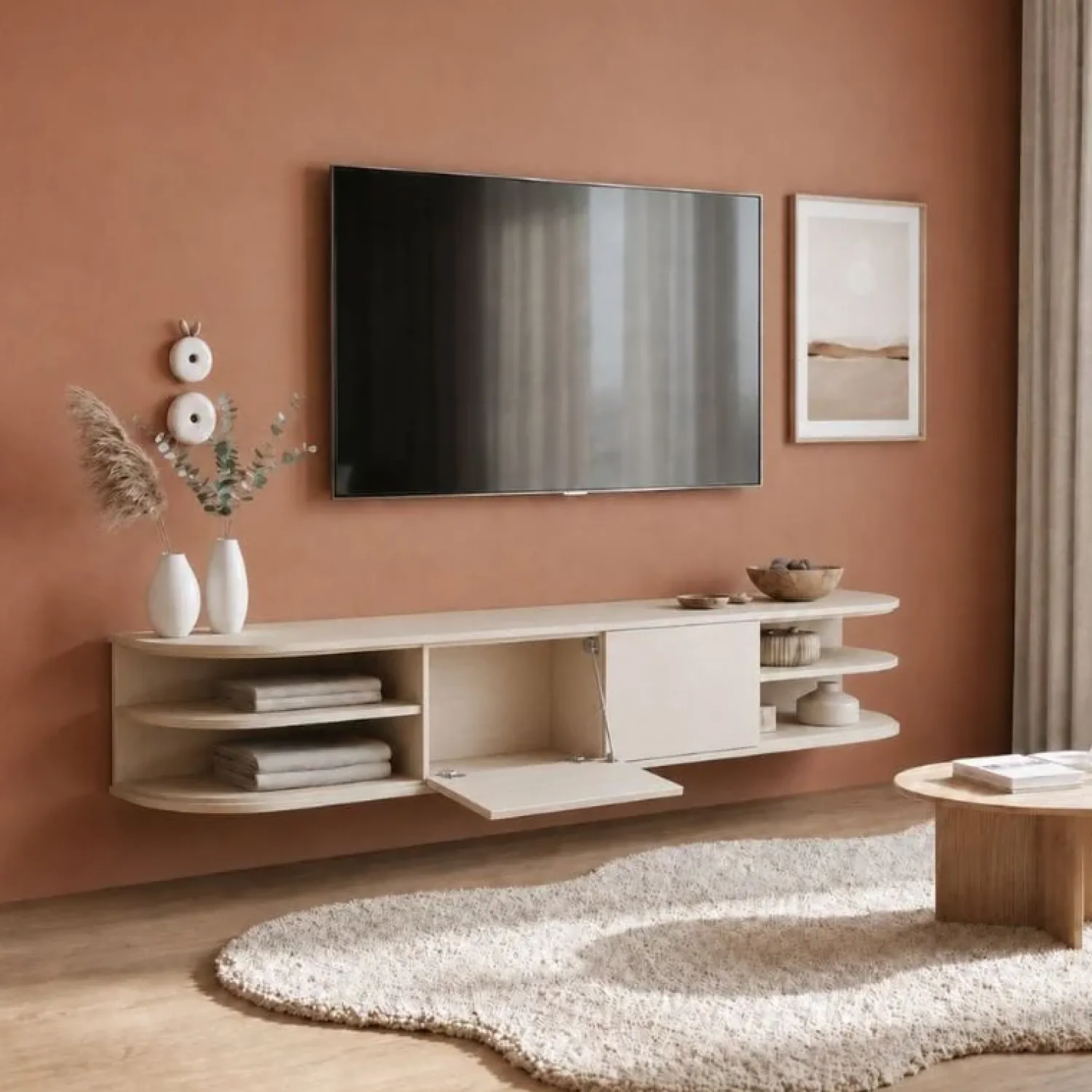 Vane Living Industriele Kasten|Tv Meubels|Luca zwevend Tv meubel Zand 160 cm