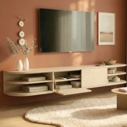 Vane Living Industriele Kasten|Tv Meubels|Luca zwevend Tv meubel Zand 220 cm