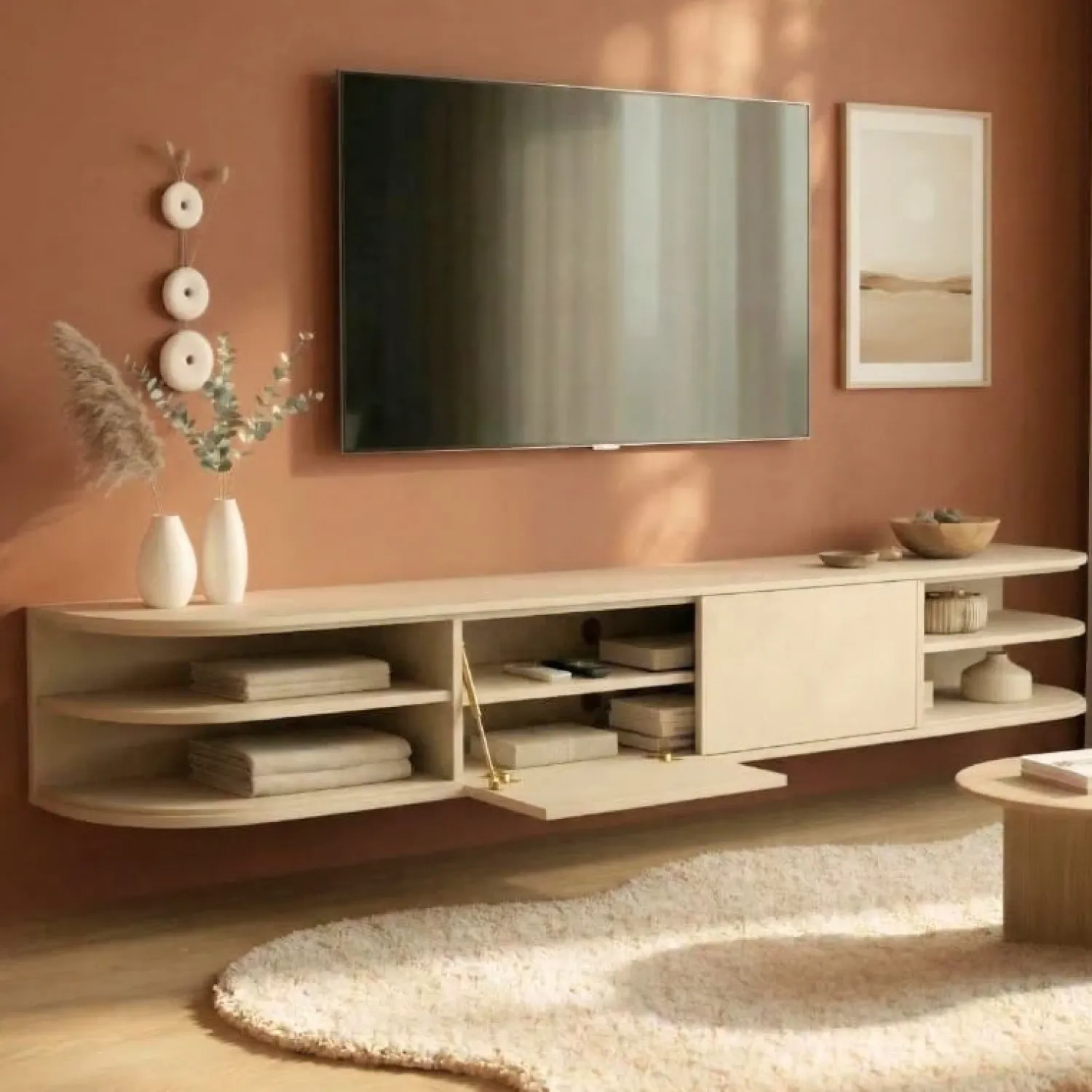Vane Living Industriele Kasten|Tv Meubels|Luca zwevend Tv meubel Zand 220 cm