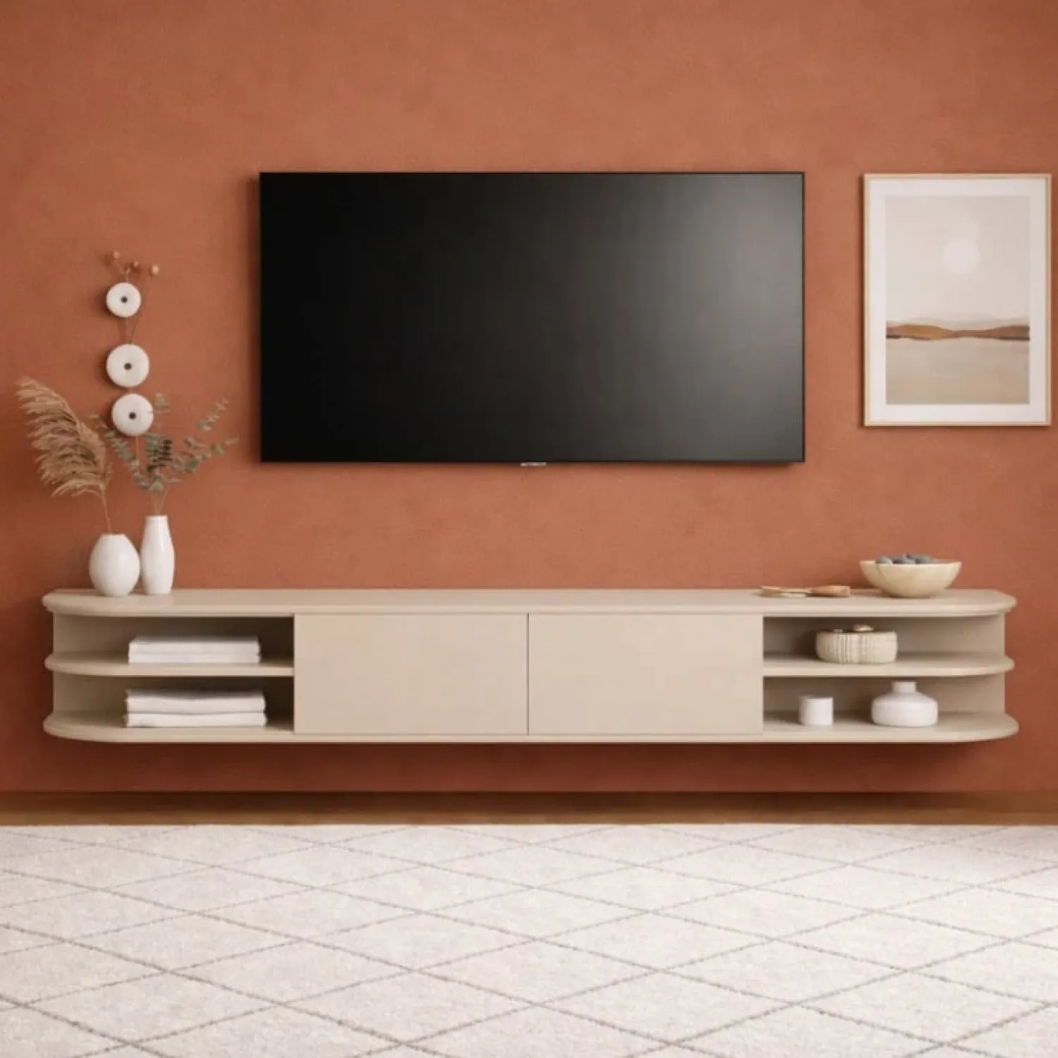 Vane Living Industriele Kasten|Tv Meubels|Luca zwevend Tv meubel Zand 190 cm