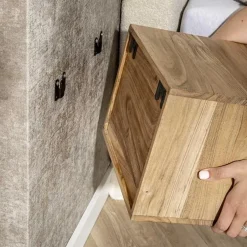Kalfort Nachtkastjes|Industriele Kasten|Lugano Zwevend Nachtkastje Acaciahout naturel 35cm
