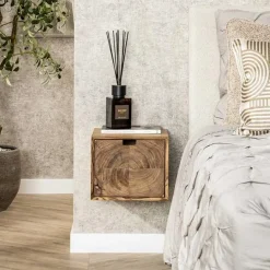 Kalfort Nachtkastjes|Industriele Kasten|Lugano Zwevend Nachtkastje Acaciahout naturel 35cm